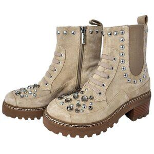 Karl Lagerfeld Breck Bejeweled Brown Suede Boots, Womens 6.5